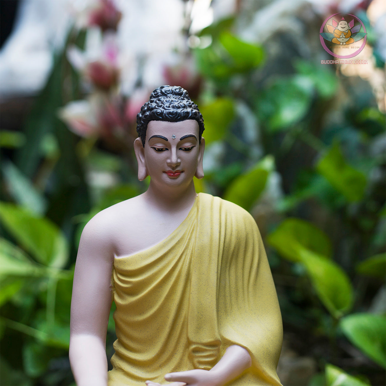 Yellow Robe Shakyamuni Buddha Statue – 11.8" Resin Sculpture on Lotus Base | Serene Meditation Decor & Spiritual Gift