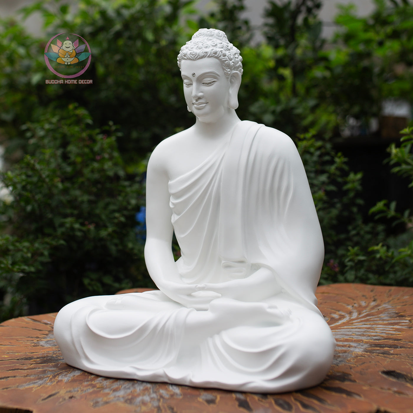 White Shakyamuni Buddha Statue – 37cm Resin Stone Sculpture | Meditating Buddha Figurine
