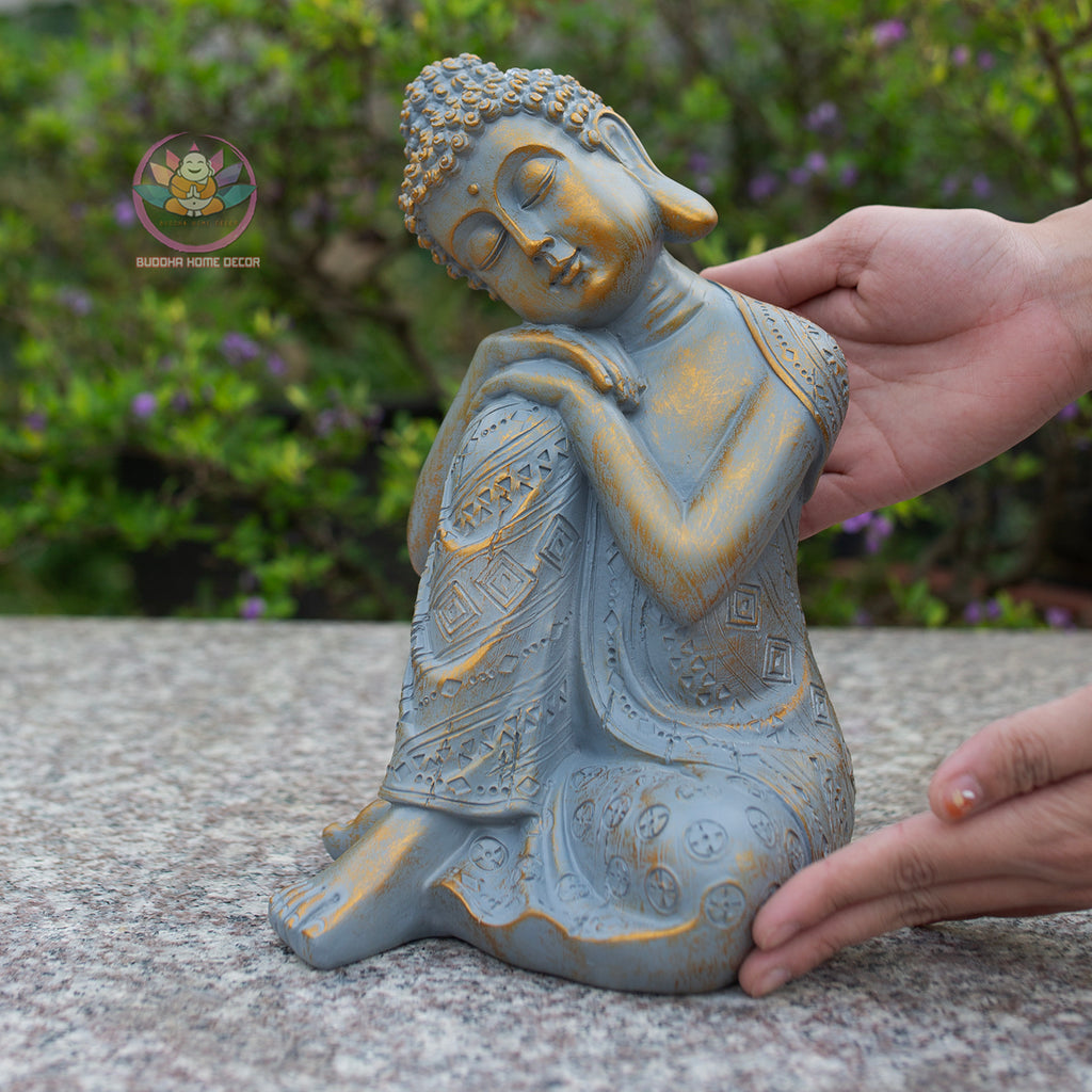 Antique bronze blue Sleeping Buddha Statue for Home Decor – Handmade Zen Buddha Sculpture