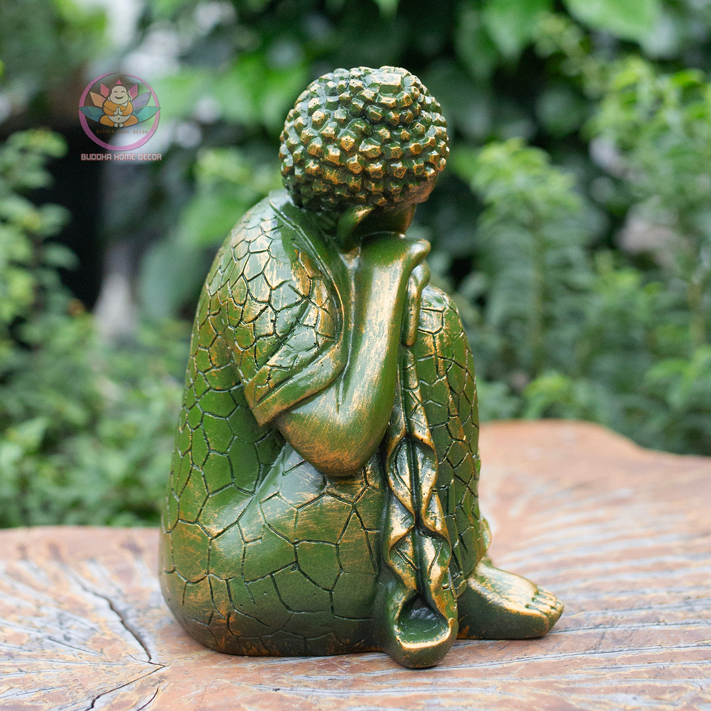 Resting Buddha Statue 7.9" – Green Gold Finish Peaceful Sleeping Buddha Figurine