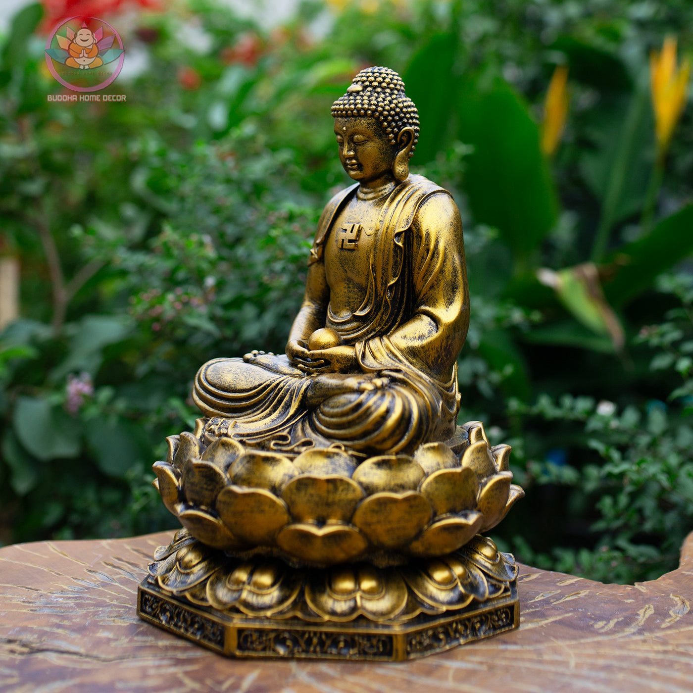 Medicine Buddha Statue – Antique Bronze Resin Sculpture – Healing Buddha, Zen Meditation Decor, Buddhist Altar Ornament, Spiritual Gift