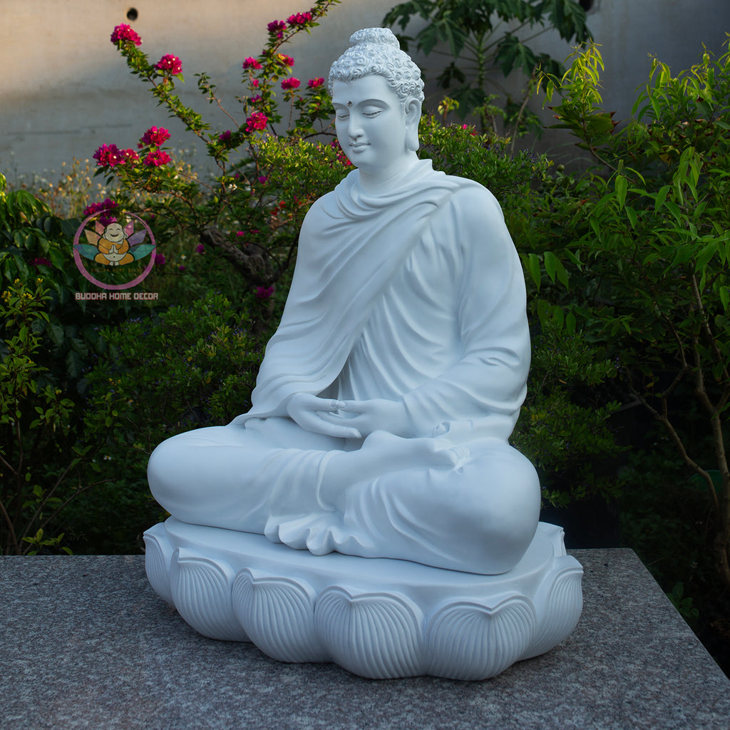 Shakyamuni Buddha Meditation Statue White Robe, Large Buddha Sculpture, Zen Decor, Buddhist Altar Statue, Spiritual Home Decor Gift
