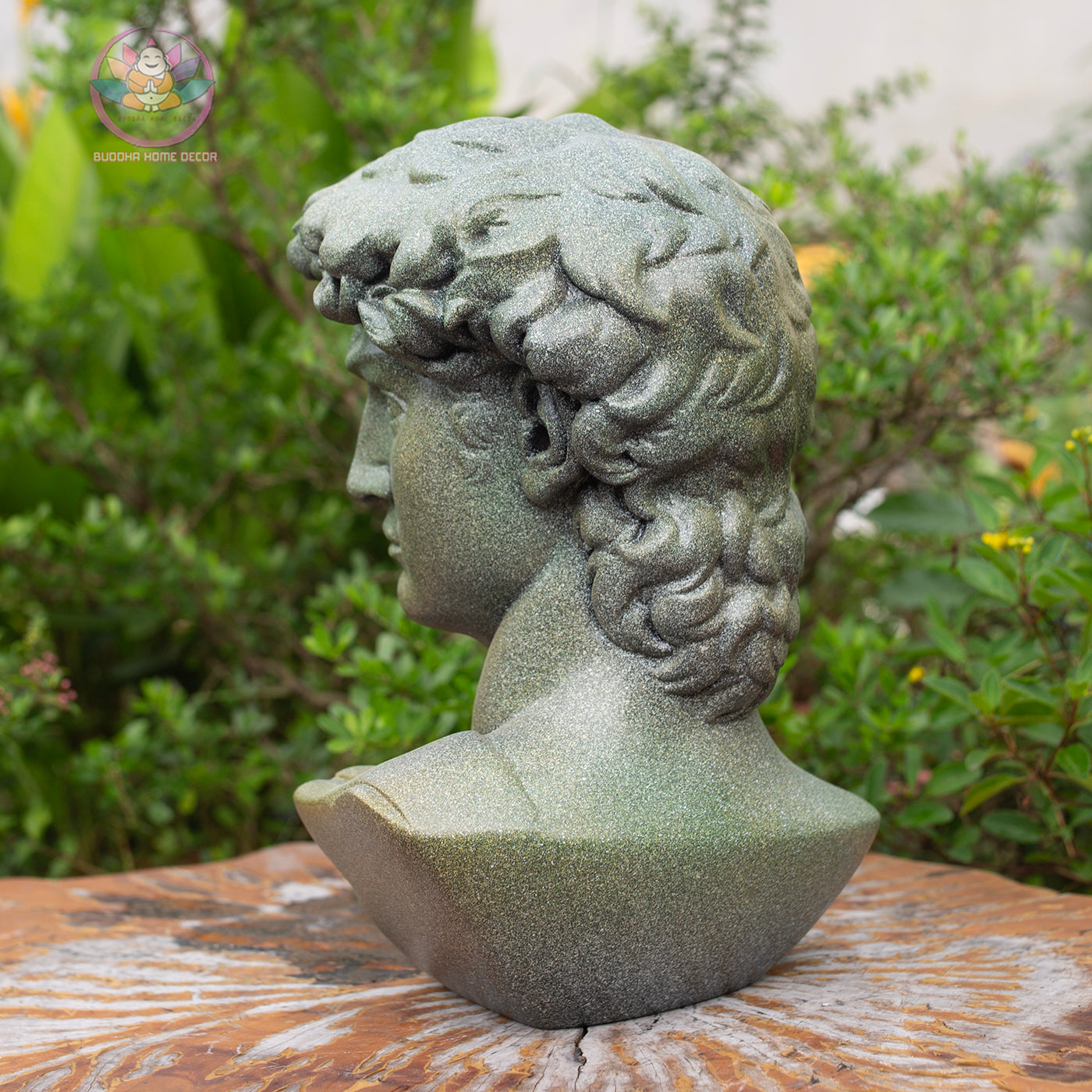 Green Stone Finish David Bust Sculpture: Renaissance Art Decor (30cm) | Roman Bust
