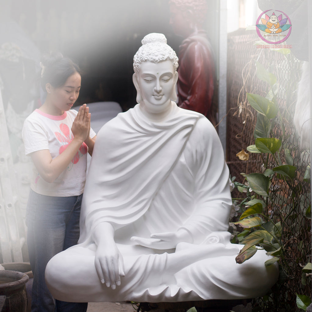 Shakyamuni Buddha Statue 78" – Extra Large Composite Seated Buddha on Stone Base, Outdoor Garden Temple Sculpture