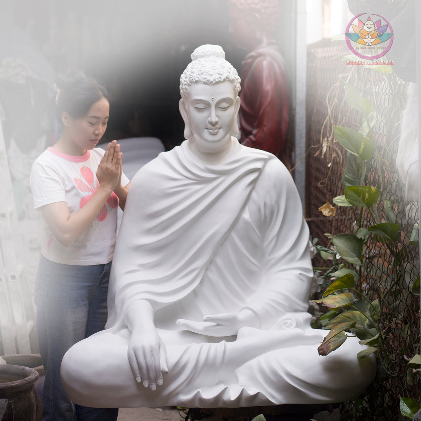 Shakyamuni Buddha Statue 78" – Extra Large Composite Seated Buddha on Stone Base, Outdoor Garden Temple Sculpture