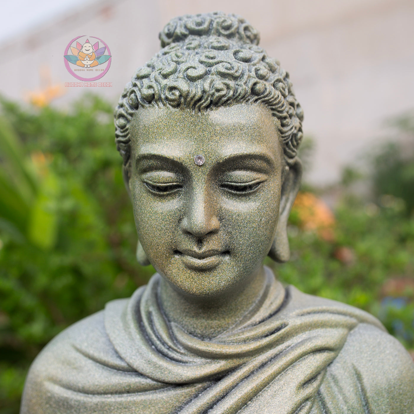 Shakyamuni Buddha Statue 20.5" | Composite Resin and Stone Powder | Green Stone Finish | Seated Meditation Buddha for Home and Garden Decor
