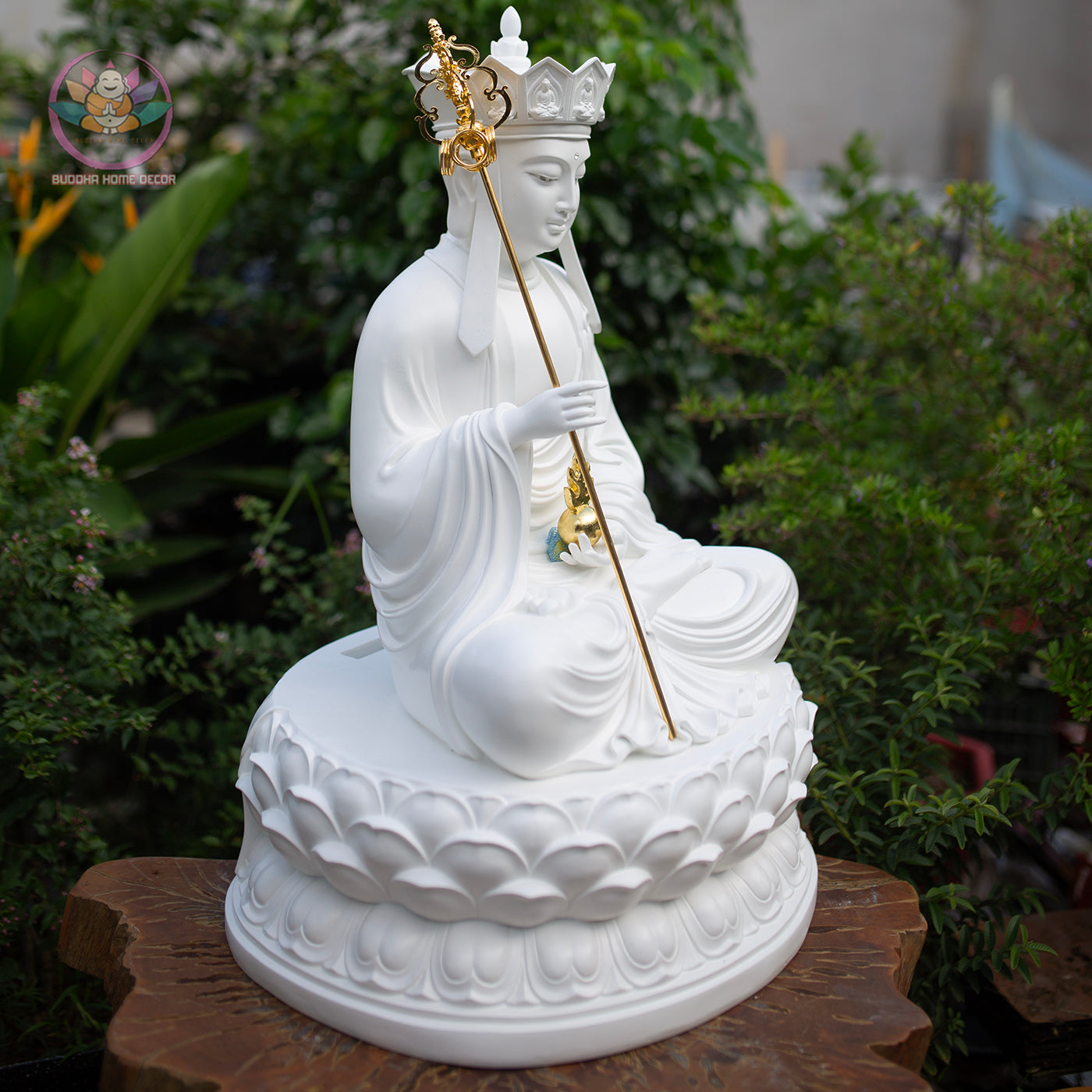Ksitigarbha Bodhisattva Statue 25.6" – Large White Composite Jizo Buddhist Sculpture, Zen Altar Temple Decor