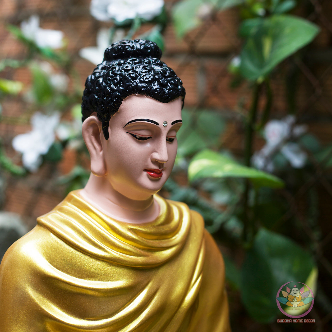 Golden Buddha Statue – 18.1" (46cm) Shakyamuni in Meditation | Hand-Painted Resin | Vietnamese Buddhist Altar Decor | Zen Decor Figurines