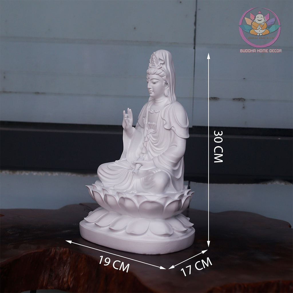 White Buddha Statue Set – Guan Yin, Shakyamuni, Kṣitigarbha | Minimalist Altar Decor | Unpainted Buddhist Trio | Vietnamese Handicraft