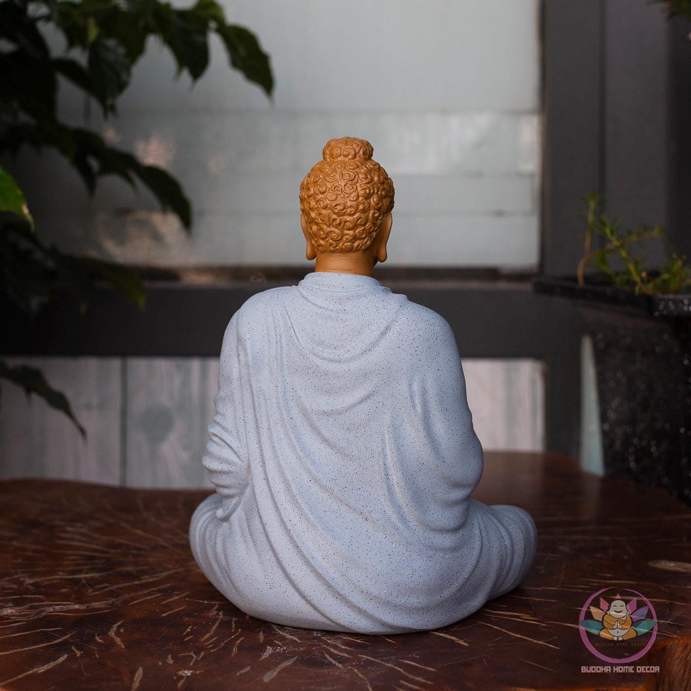 Shakyamuni Buddha Turning the Dharma Wheel Statue – 9.8" Resin Stone Powder – Enlightenment Decor, Buddhist Gift
