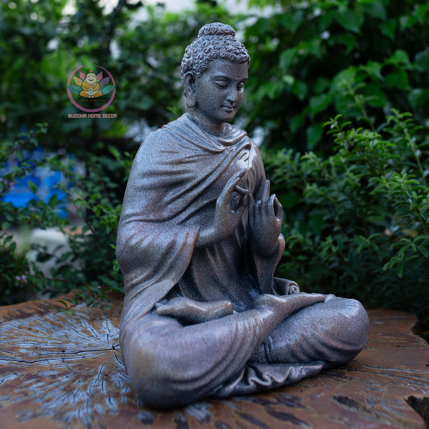 Shakyamuni Buddha Statue 14.5" | Composite Resin and Stone Powder | Granite Stone Finish | Turning the Wheel of Dharma Pose
