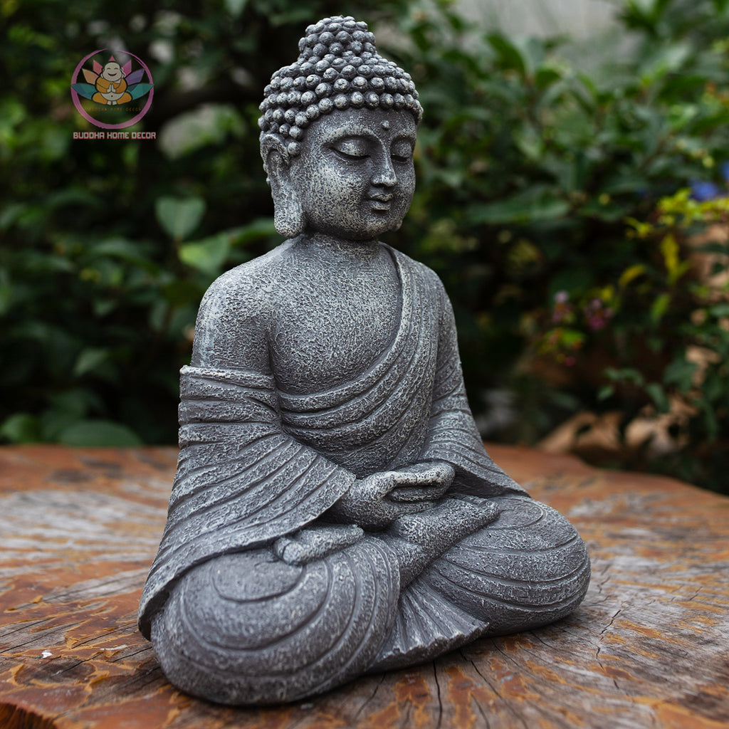 Shakyamuni Buddha Statue 9.4" | Composite Resin and Stone Powder | Antique Stone Finish