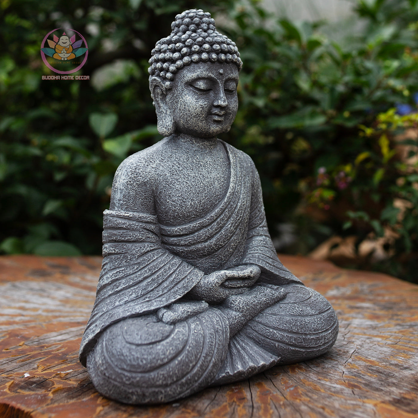 Shakyamuni Buddha Statue 9.4" | Composite Resin and Stone Powder | Antique Stone Finish