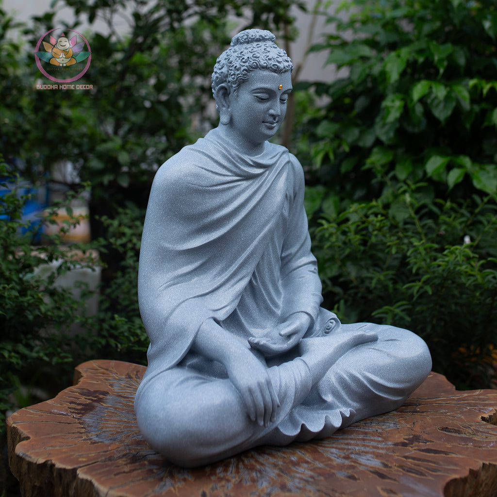 Large Buddha Statue 19.7" – Shakyamuni Meditation Sculpture in Light Stone Finish