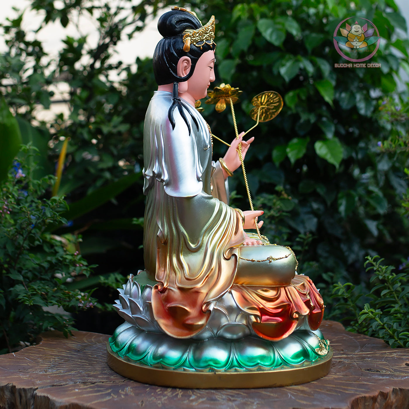 Multicolor Mahasthamaprapta Statue – 19.7" Resin Bodhisattva Figurine – Zen Home Altar, Meditation Space, Asian Spiritual Decor Gift