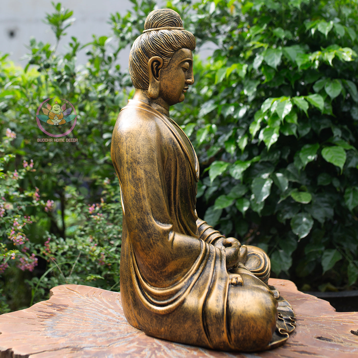 Antique Bronze Finish Buddha Statue – Large Seated Shakyamuni Meditation Sculpture for Home & Garden