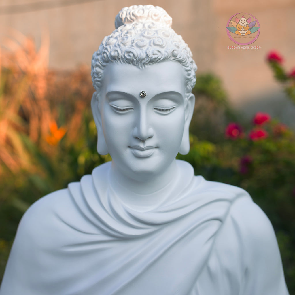 Shakyamuni Buddha Meditation Statue White Robe, Large Buddha Sculpture, Zen Decor, Buddhist Altar Statue, Spiritual Home Decor Gift