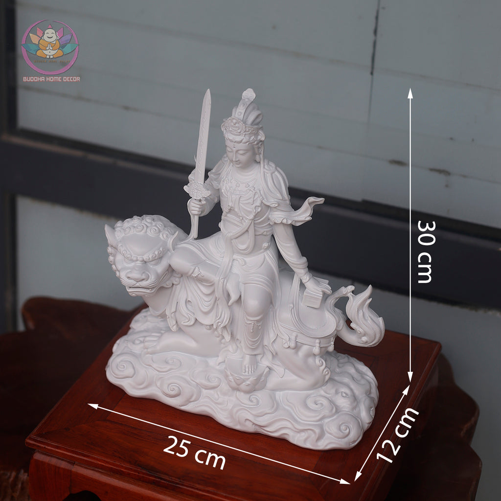 Manjushri & Samantabhadra Statue Set 11.8” | Buddhist Deity Figurines | Resin Sculpture for Altar, Zen Home, Meditation Decor