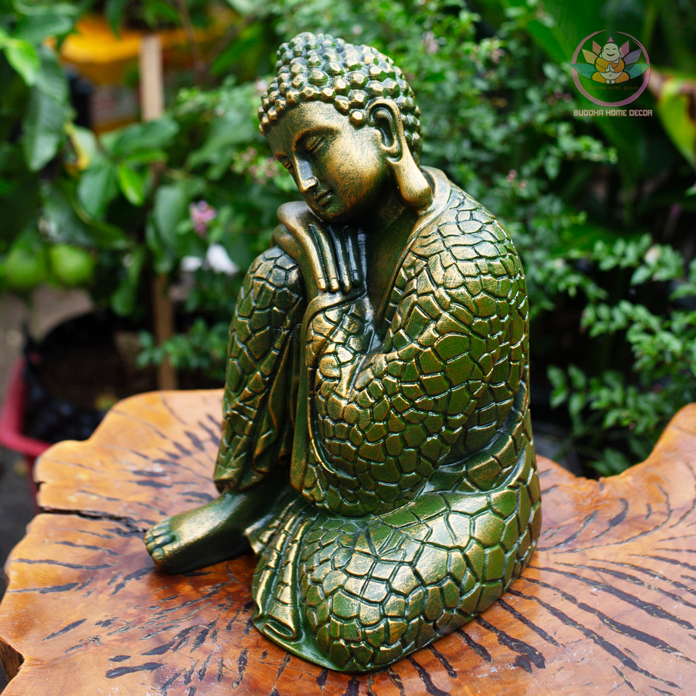 Resting Buddha Statue – Silver Finish Resin Sculpture – Zen Meditation Decor, Mindfulness Gift, Buddhist Home Altar Ornament - 13.4 inches