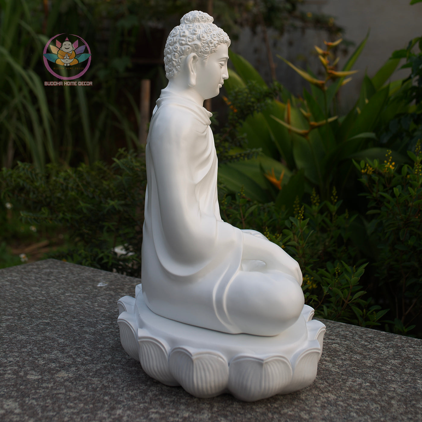 Large White Shakyamuni Buddha Statue – Handmade Lotus Base Meditation Decor