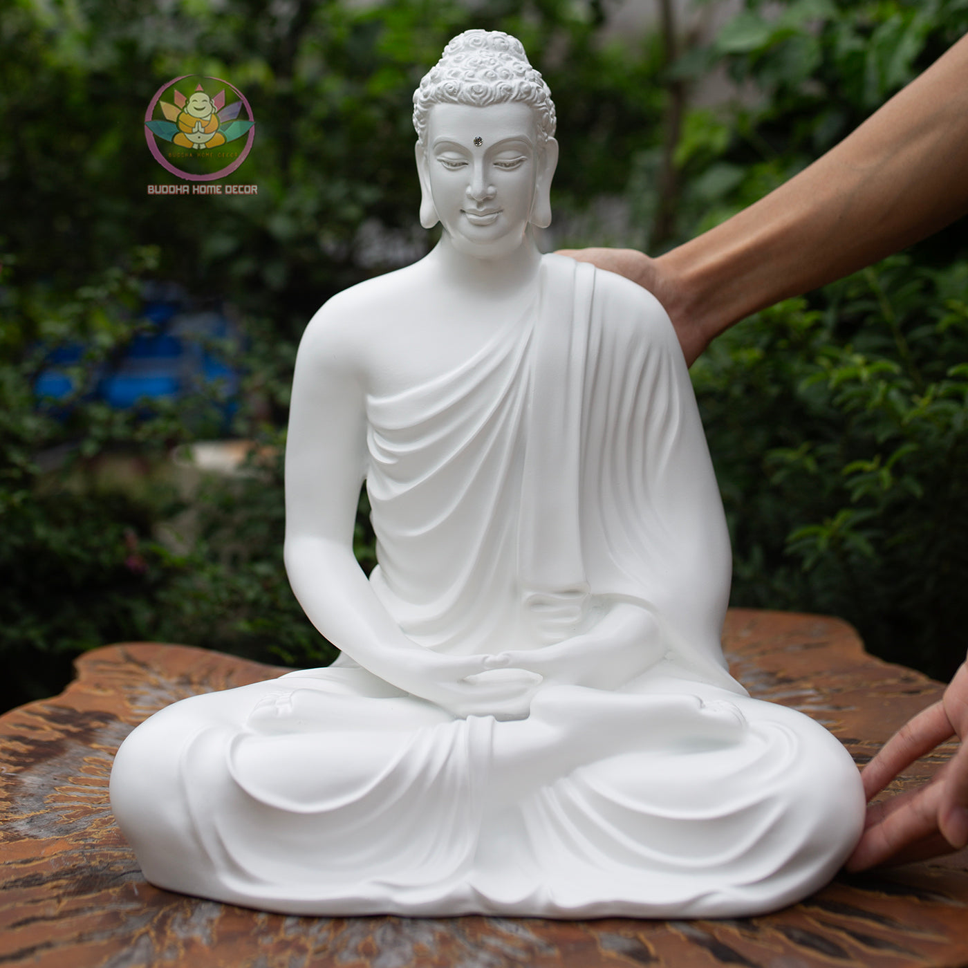 White Shakyamuni Buddha Statue – 37cm Resin Stone Sculpture | Meditating Buddha Figurine