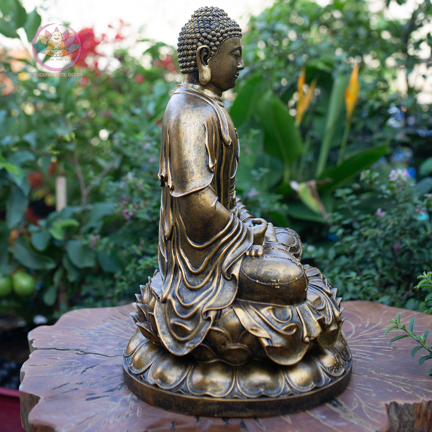Amitabha Buddha Statue – Antique Bronze Resin Sculpture – Large Zen Meditation Decor, Buddhist Altar Ornament, Spiritual Gift