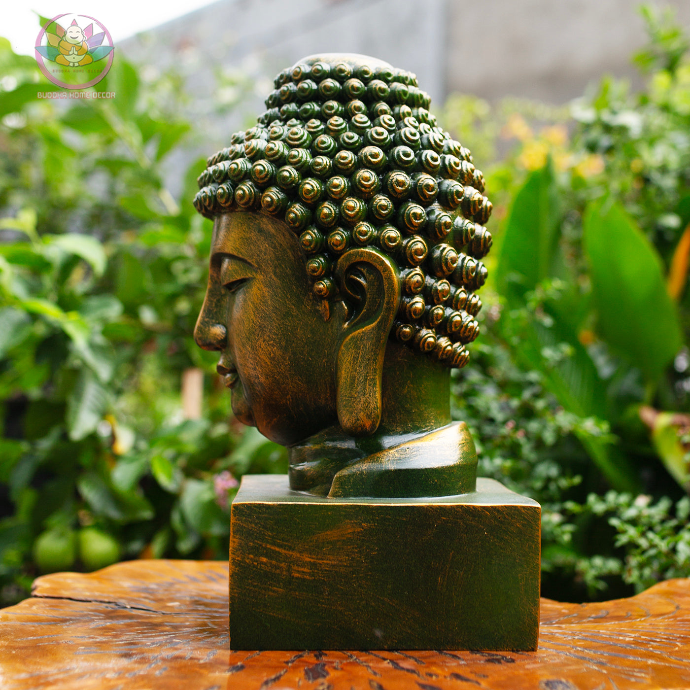 Buddha Head Statue – Antique Bronze Resin Sculpture – Zen Home Decor, Meditation Space Accent, Spiritual Gift, Asian Art Ornament