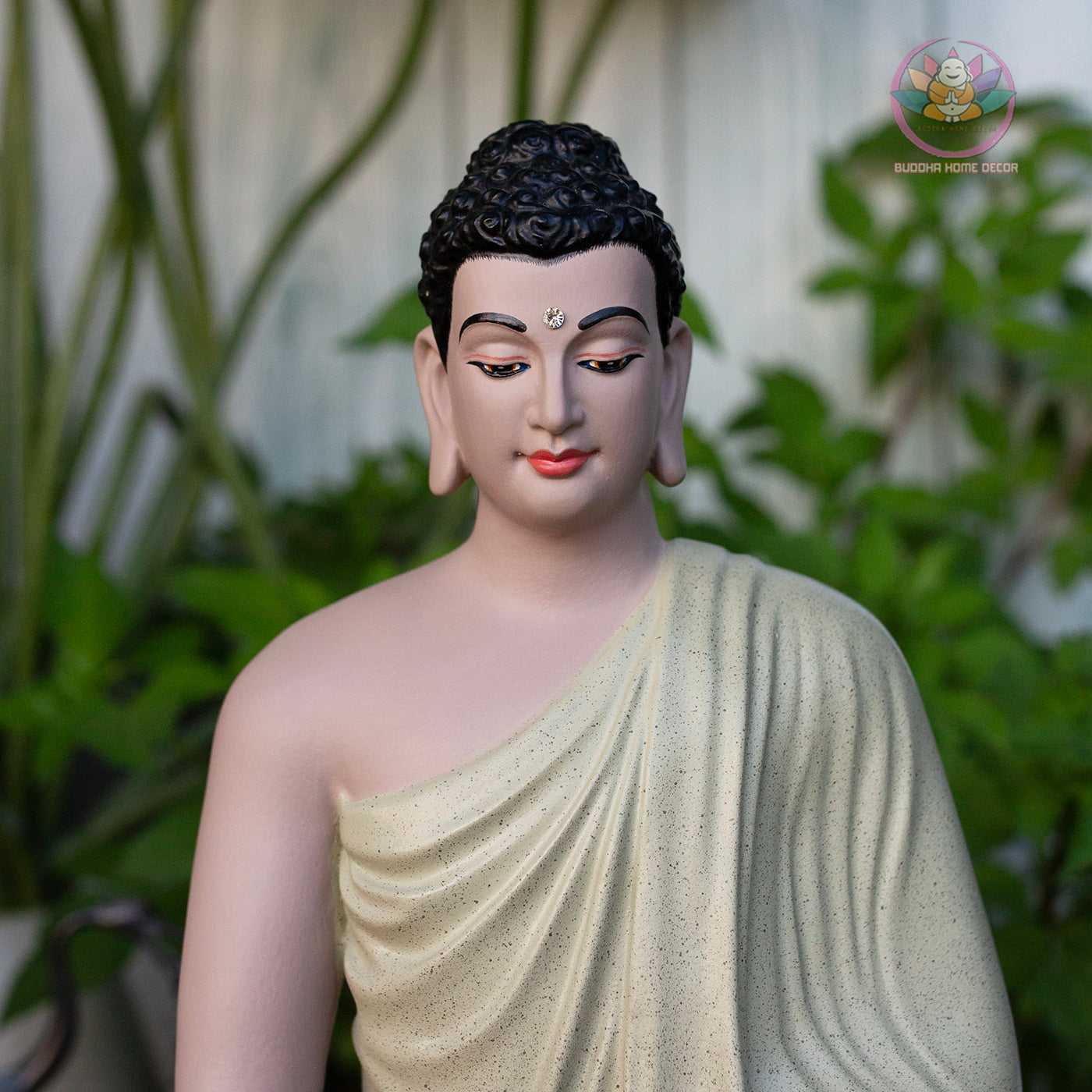 Cream White Shakyamuni Buddha Statue – 11.8" Resin Sculpture on Lotus Base | Elegant Buddhist Decor for Meditation & Home Altar