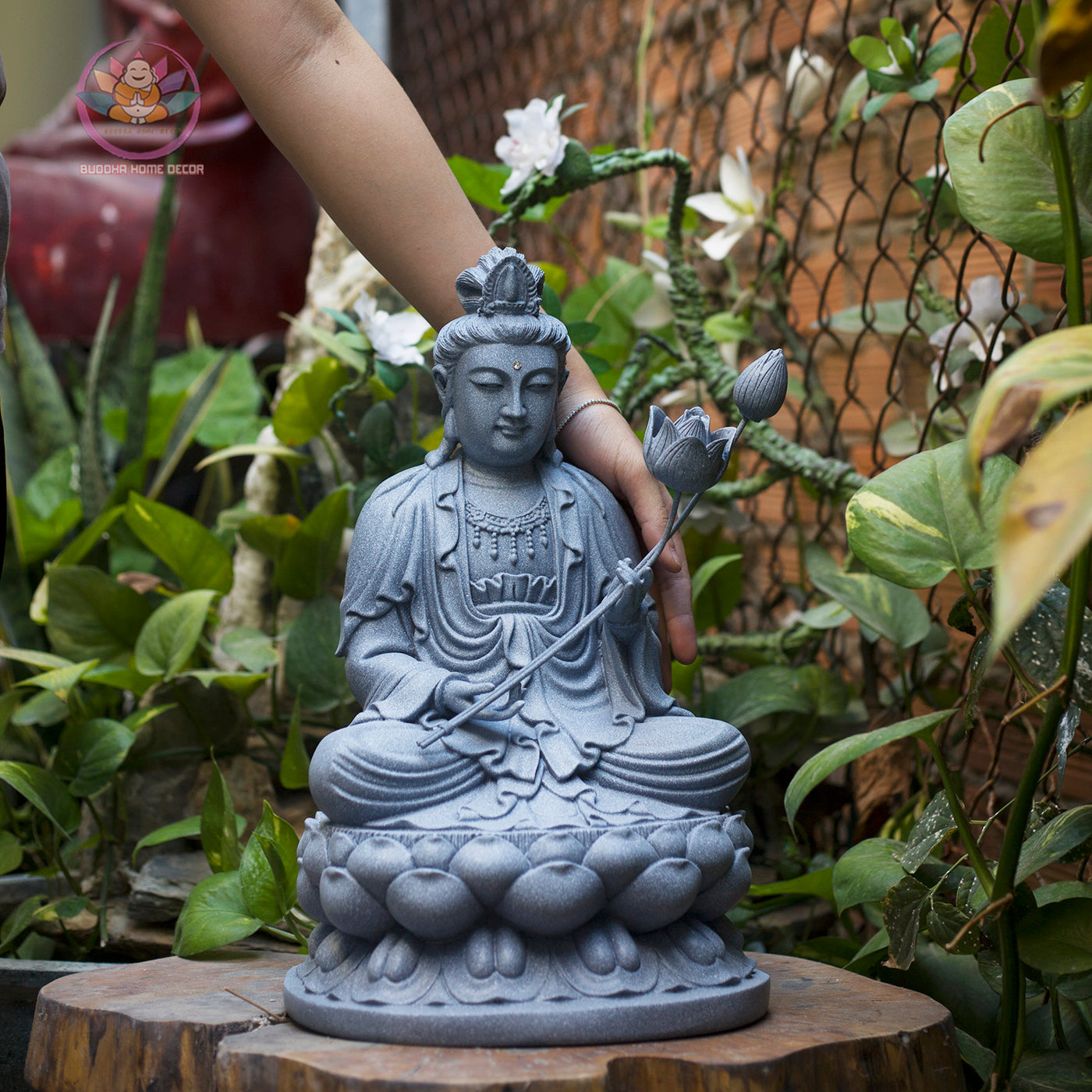 Mahasthamaprapta Bodhisattva Statue – Composite Gray Stone Finish, Seishi Buddhist Sculpture