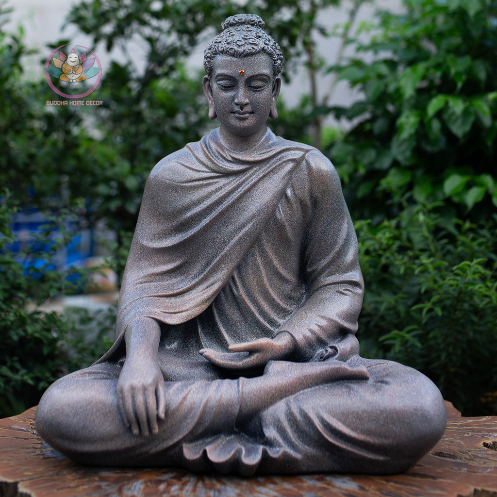 Large Buddha Statue 19.7" – Shakyamuni Meditation Sculpture in Antique Stone Finish