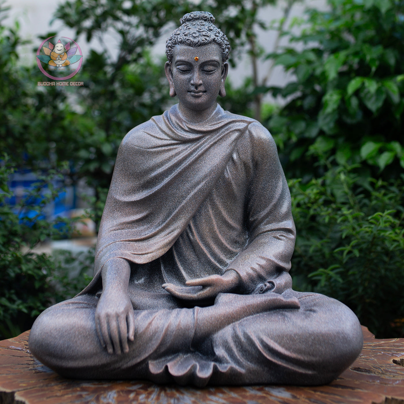 Large Buddha Statue 19.7" – Shakyamuni Meditation Sculpture in Antique Stone Finish