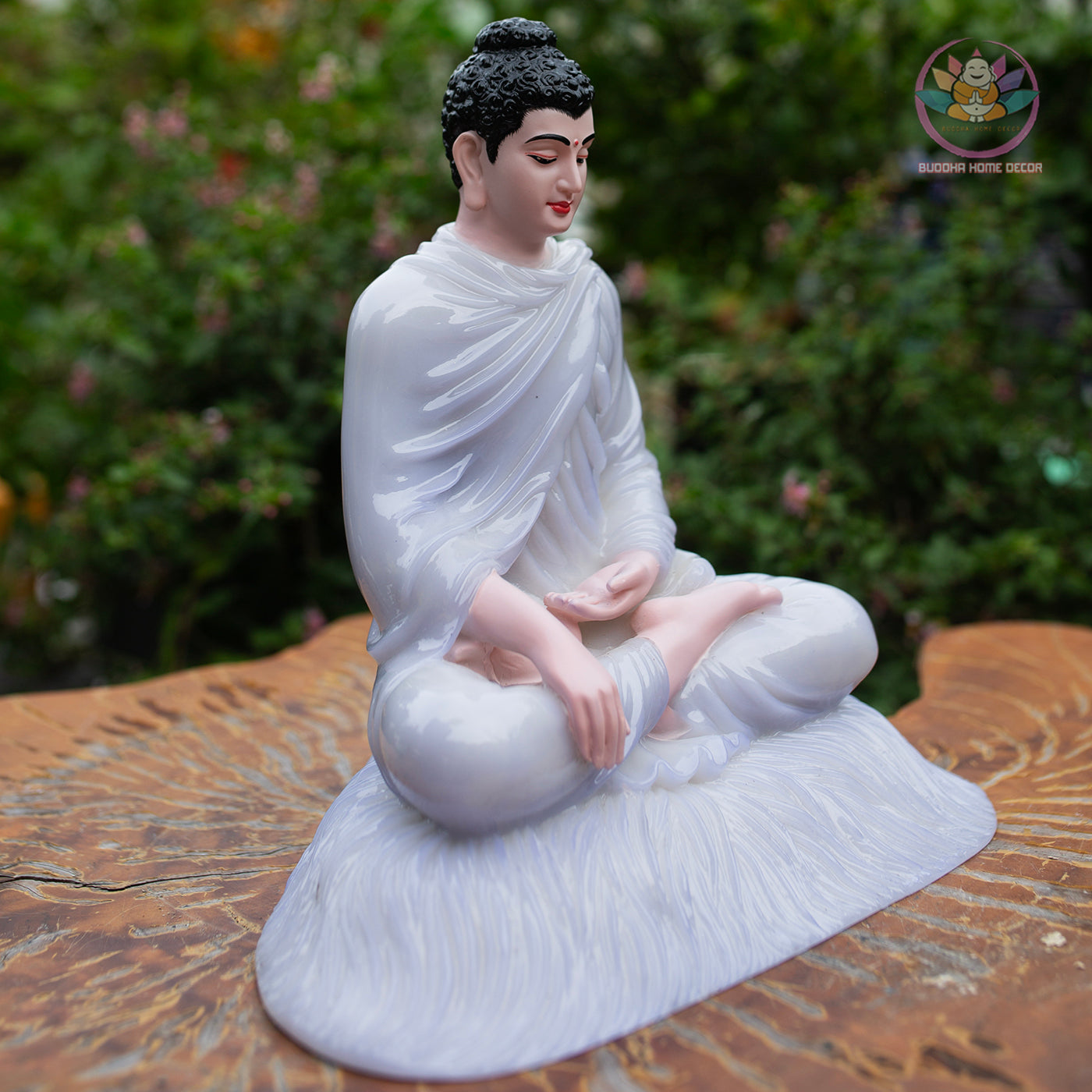 11.8" Shakyamuni Buddha Statue – Glossy Lilac Resin Meditation Figurine, Seated Buddhist Sculpture for Zen Home Altar, Yoga Studio Decor