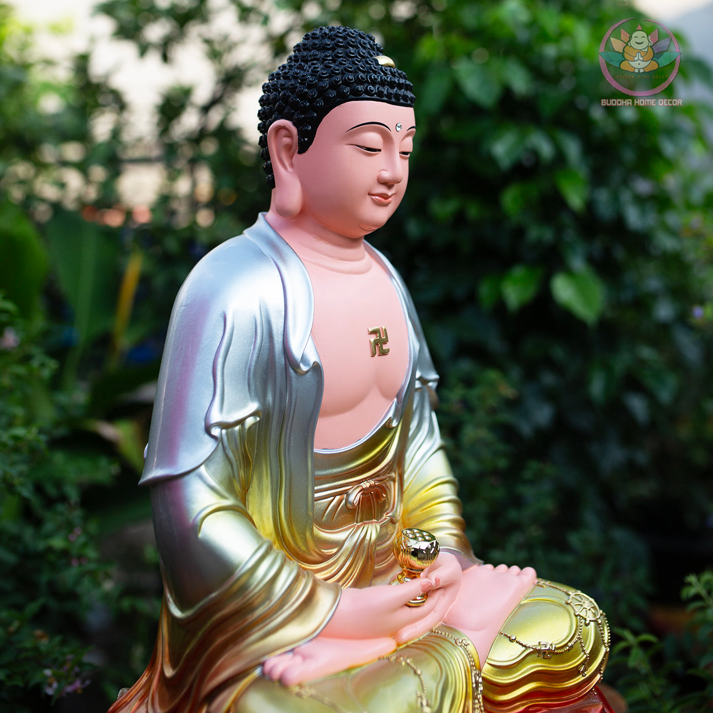 Multicolor Buddha Statue – 19.7" Resin Amitabha Buddha Figurine – Zen Home Altar, Meditation Room, Asian Spiritual Decor Gift