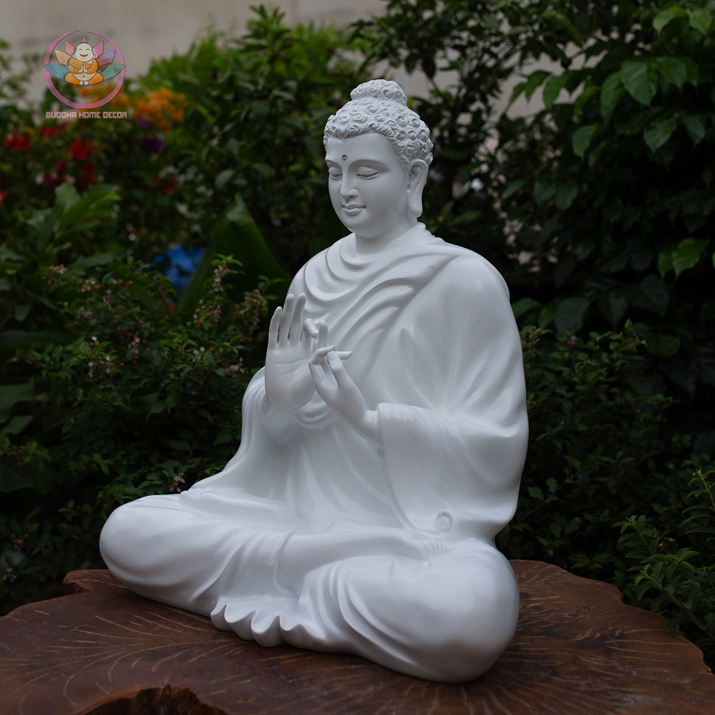Shakyamuni Buddha Statue – Teaching Mudra in White 19.7" (50cm) | Turning the Dharma Wheel | Resin Sculpture | Vietnamese Handcrafted Art