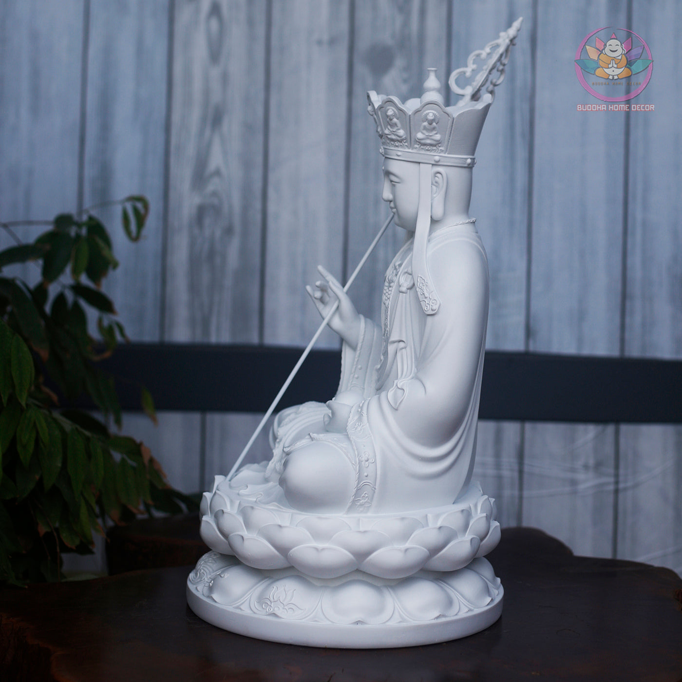 White Ksitigarbha Statue – 15.7" Resin Jizo Bodhisattva Figurine – Zen Home Altar, Meditation Room, Asian Spiritual Decor Gift