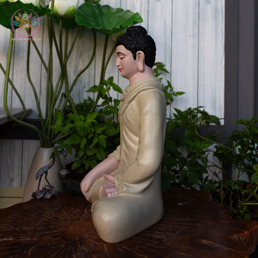 Granite-Look Buddha Statue – Shakyamuni in Meditation | 3D Printed & Hand-Finished | 18.1" Resin Sculpture | Vietnamese Handmade Altar Decor