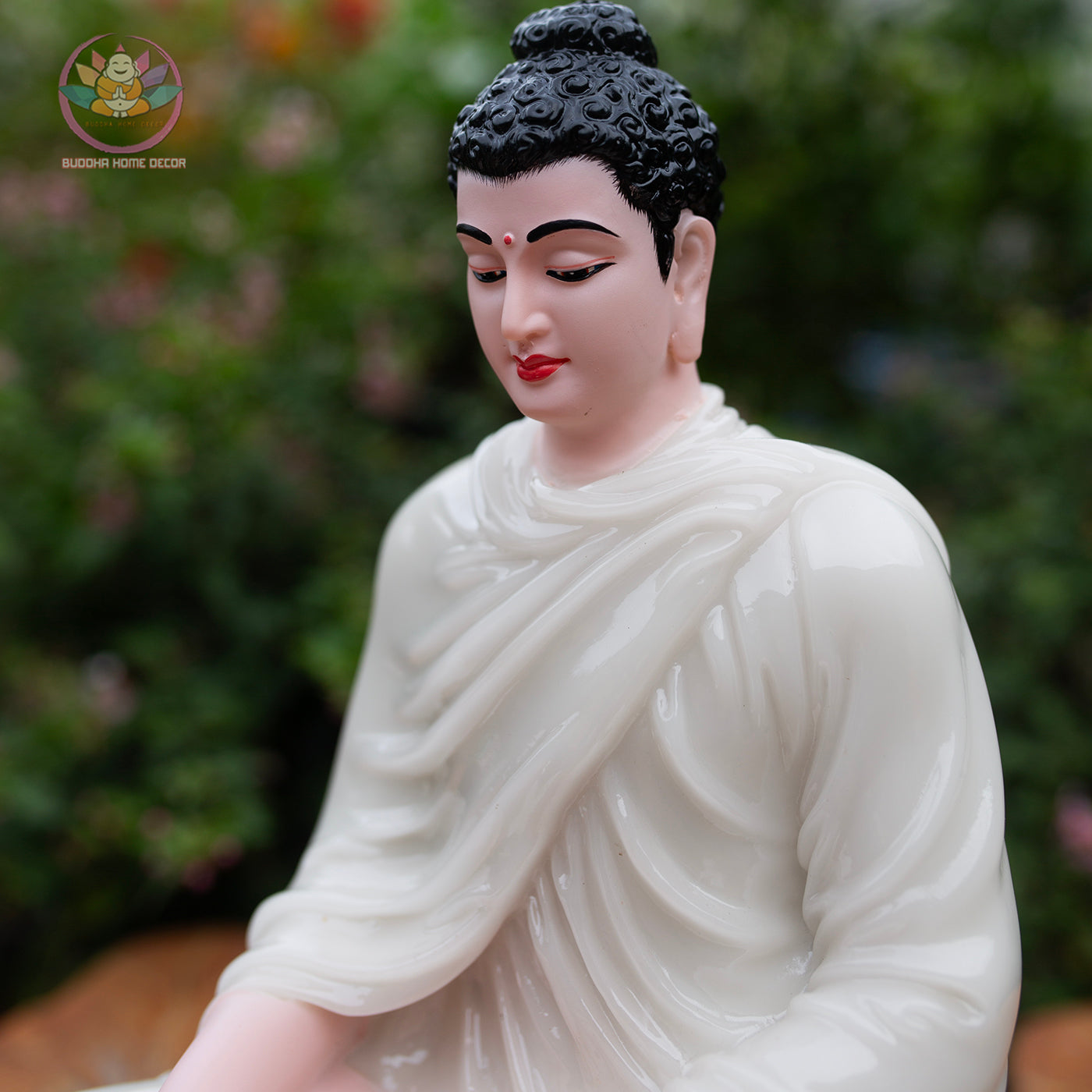 Shakyamuni Buddha Statue 11.8" – Glossy White Resin Meditation Figurine, Seated Buddhist Sculpture for Zen Home Altar, Yoga Studio Decor