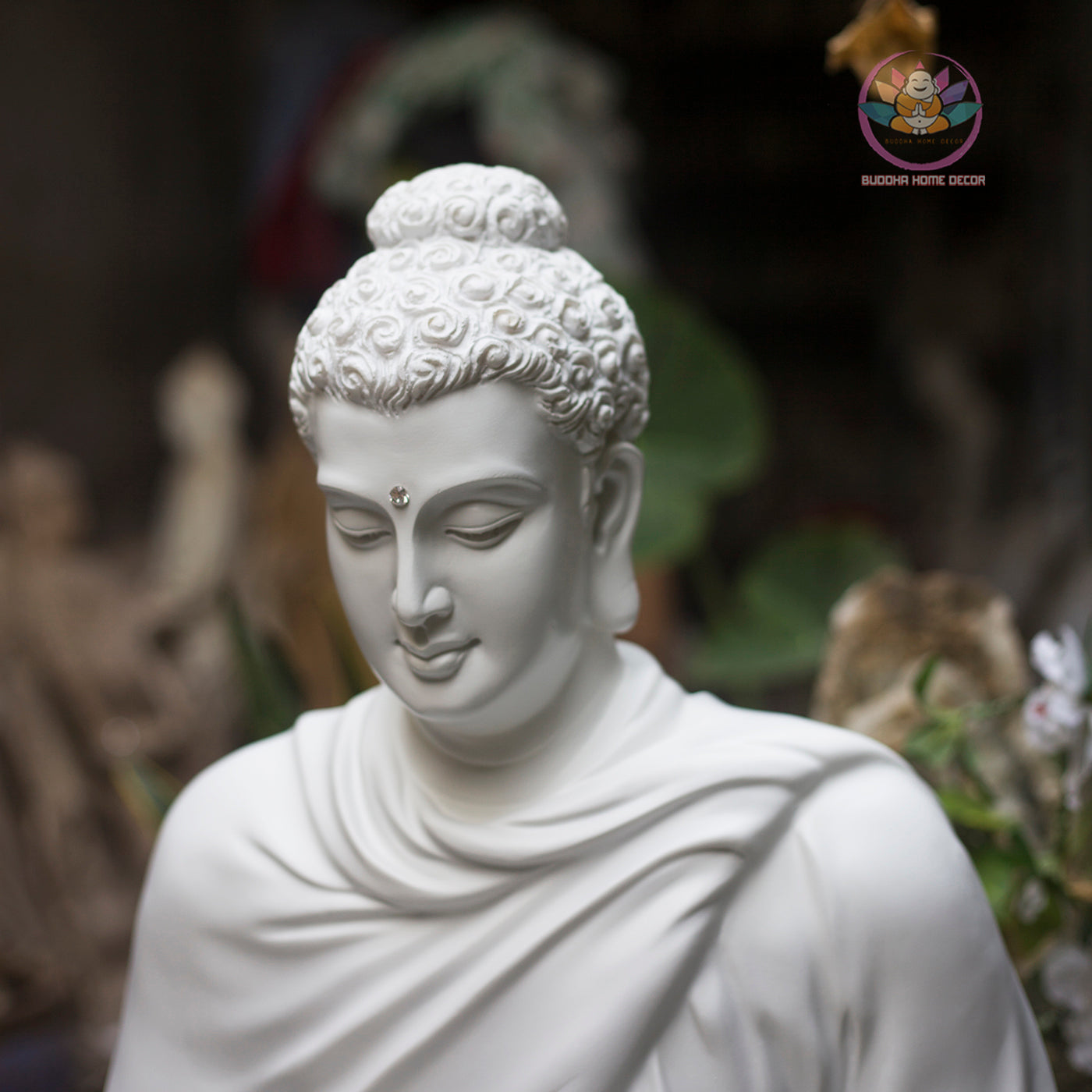 Shakyamuni Buddha Statue 29.5" – Large White Composite Seated Buddha Meditation Sculpture