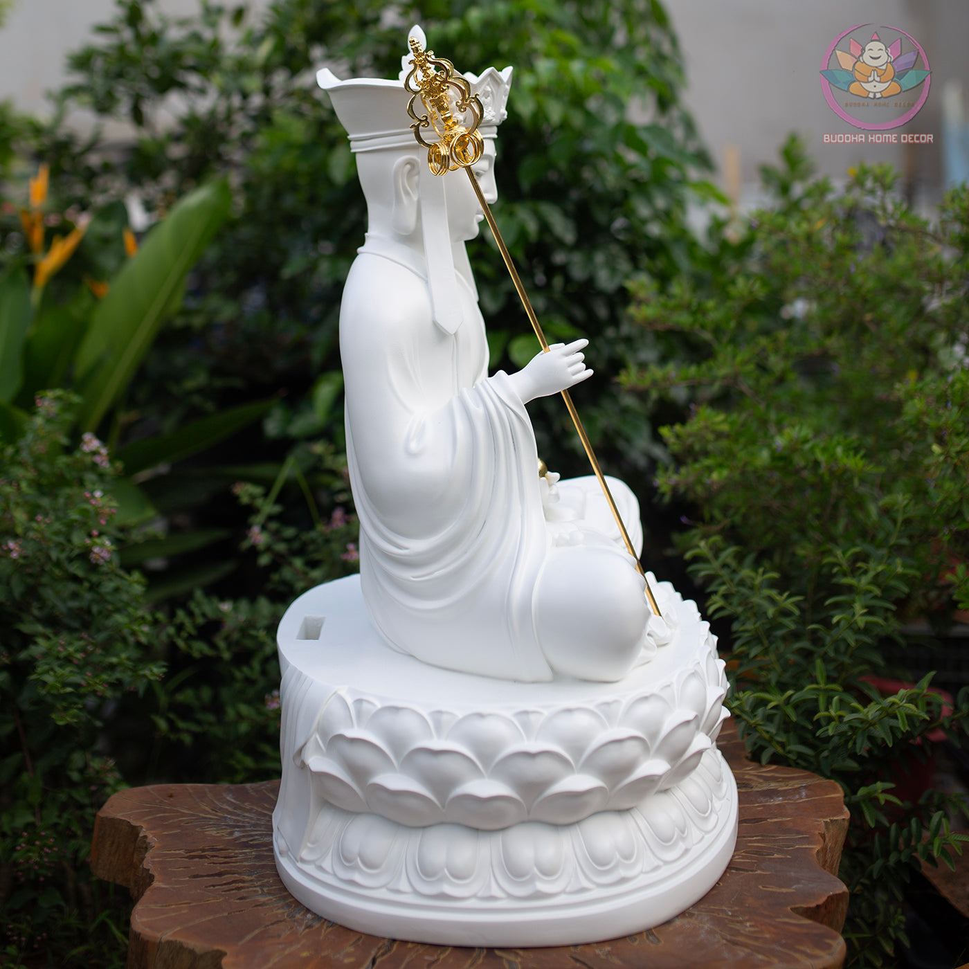 Ksitigarbha Bodhisattva Statue 25.6" – Large White Composite Jizo Buddhist Sculpture, Zen Altar Temple Decor