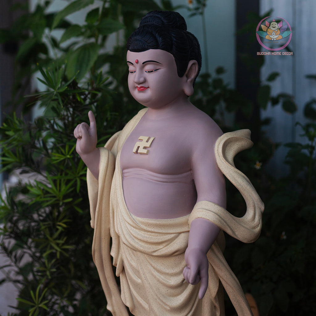Baby Buddha Statue 27.5" – Resin Prince Siddhartha Birth of Buddha Sculpture, Phật Đản Sanh Figurine, Vesak Altar Zen Home Decor