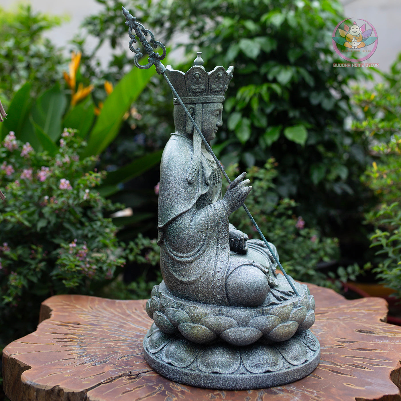 Ksitigarbha Bodhisattva Statue 15.7" – Resin Jizo Buddha Sculpture, Buddhist Altar Decor, Zen Meditation Figurine, Spiritual Gift