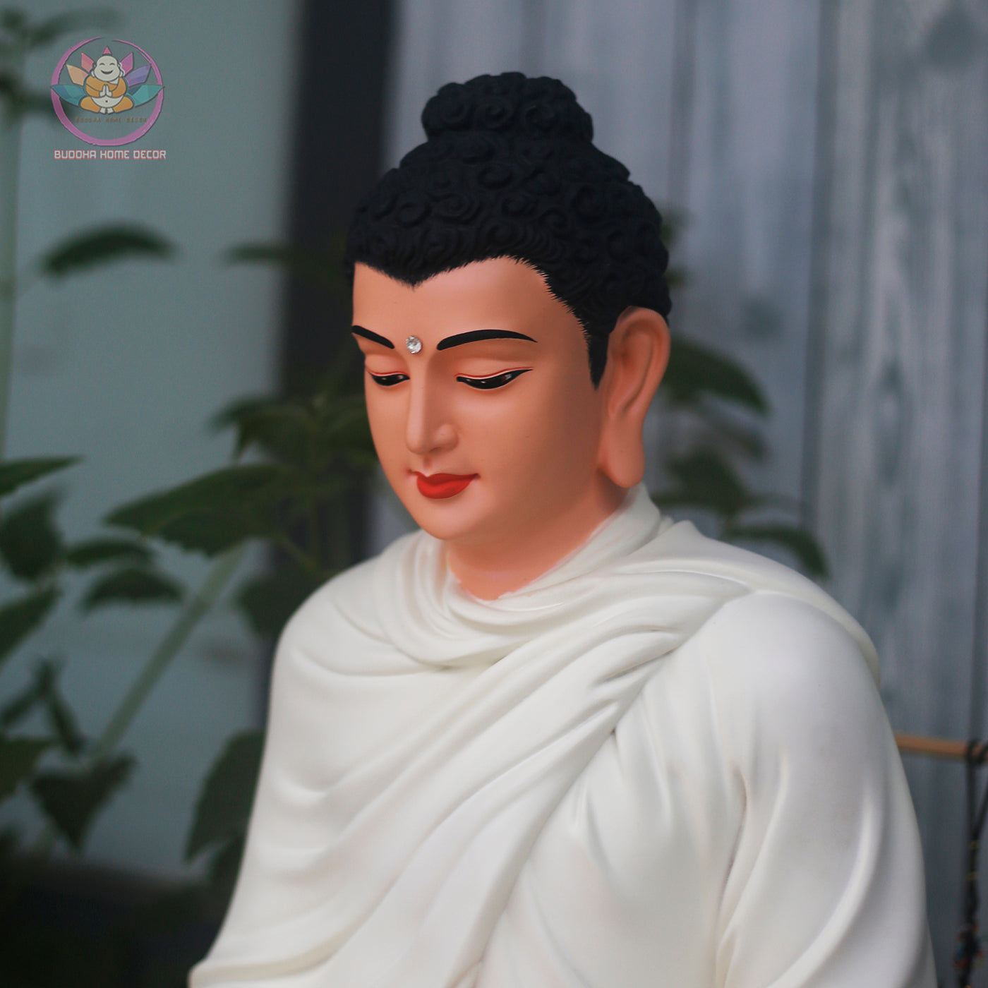 White Buddha Meditation Statue – 23.6" Resin Shakyamuni Buddha Figurine – Zen Altar, Meditation Space, Asian Spiritual Decor Gift