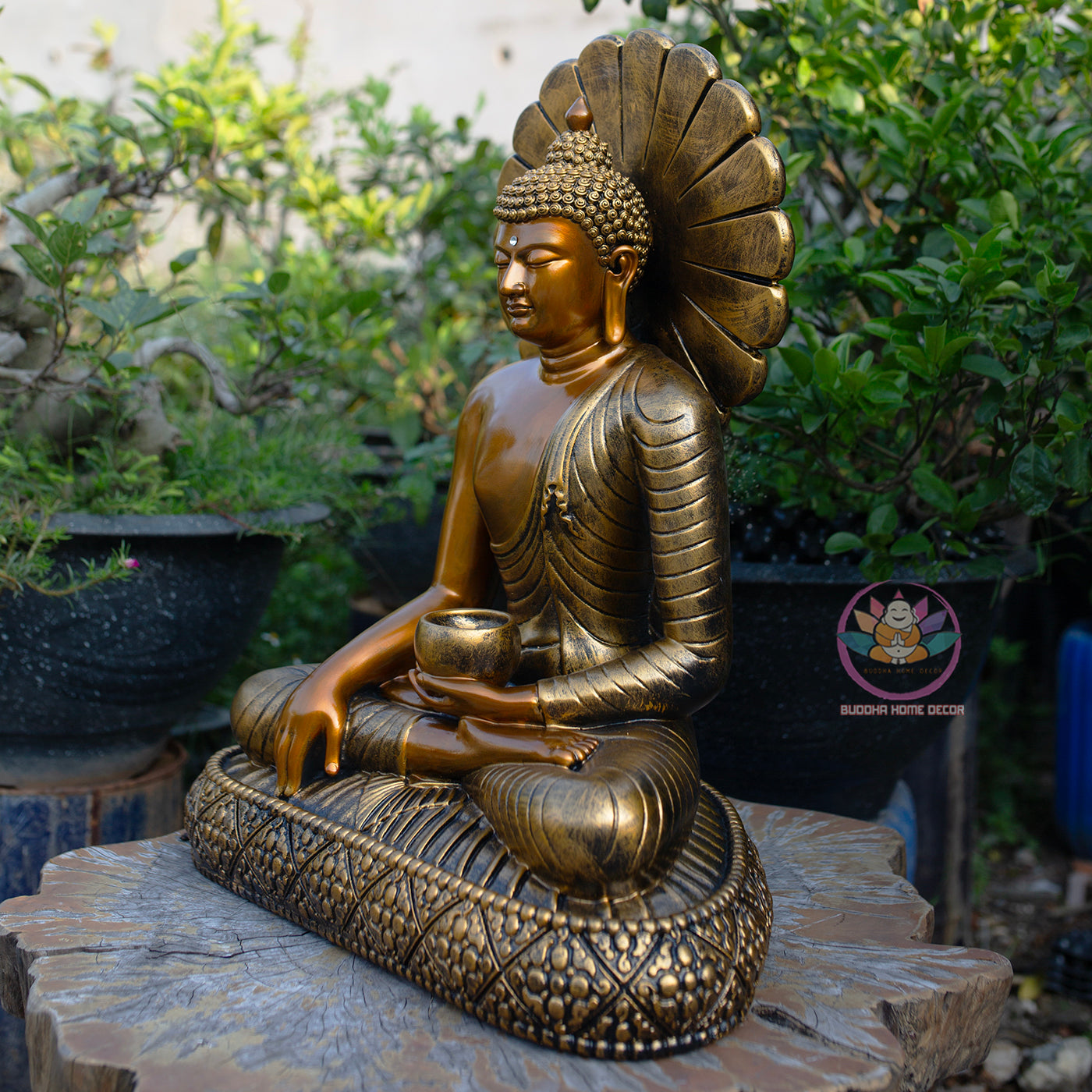 Shakyamuni Buddha Alms Bowl Statue, Antique Bronze Finish, Meditation Buddha Sculpture, Zen Home Decor, Buddhist Spiritual Gift