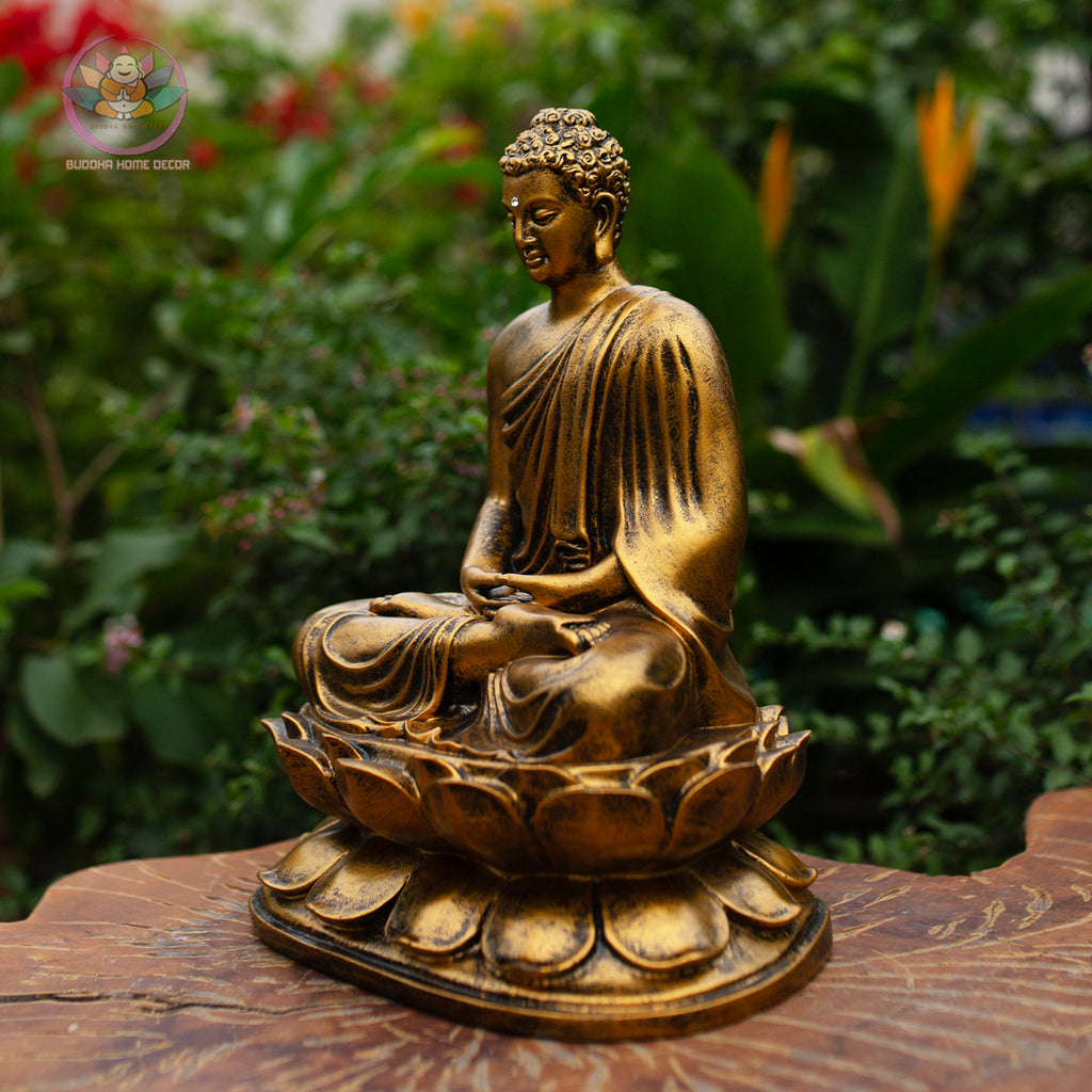 Shakyamuni Buddha Statue – Antique Bronze Resin Sculpture – Zen Meditation Decor, Buddhist Altar Ornament, Spiritual Gift