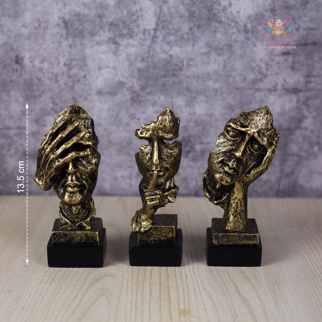 3 Wise Faces Sculpture Set – Hear No Evil, Speak No Evil, See No Evil – Modern Abstract Resin Statue Home Office Shelf Decor