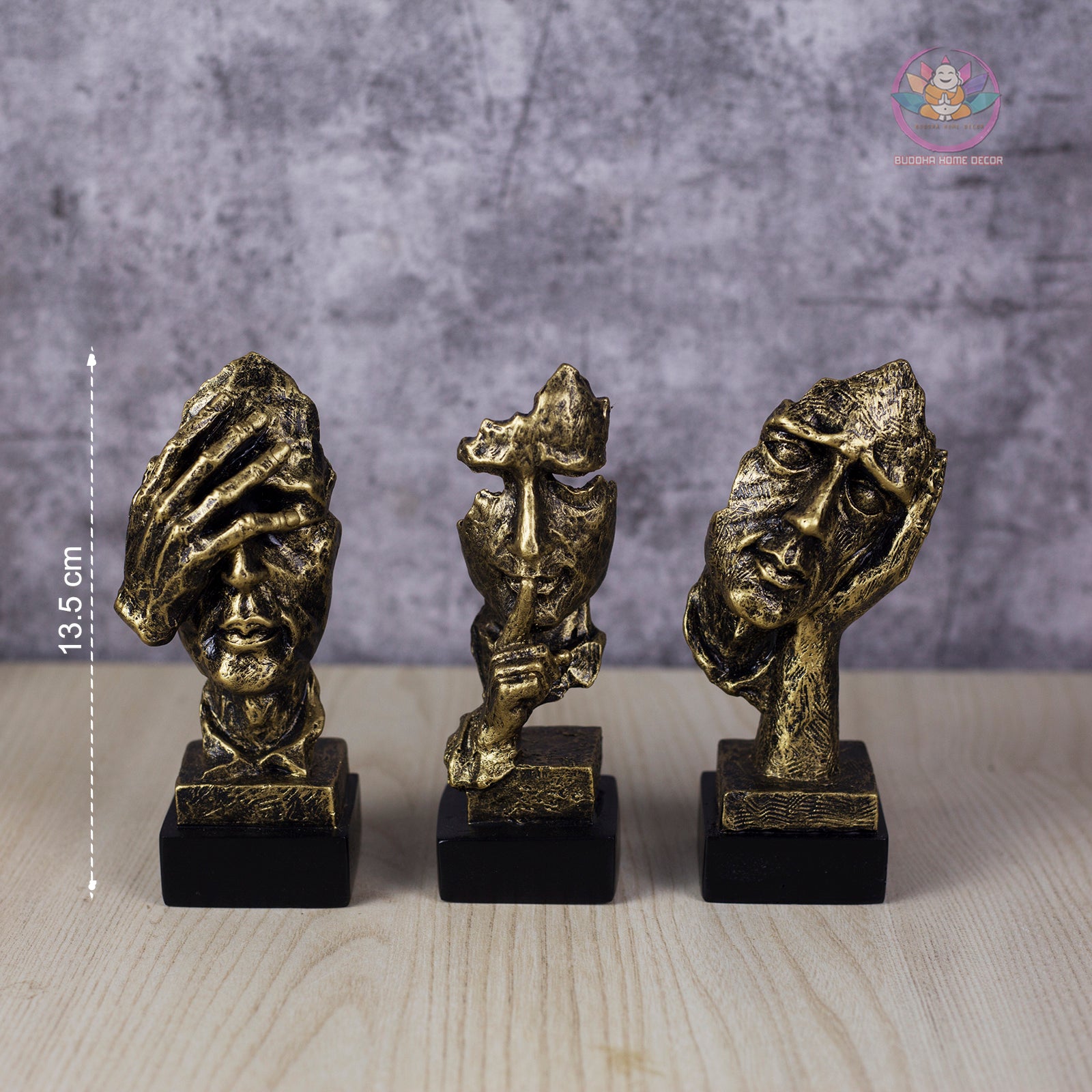 3 Wise Faces Sculpture Set – Hear No Evil, Speak No Evil, See No Evil – Modern Abstract Resin Statue Home Office Shelf Decor