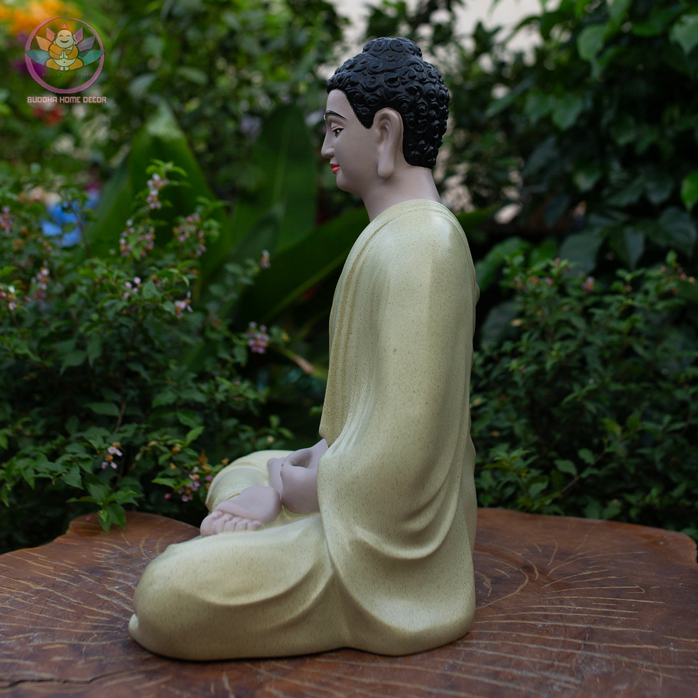Shakyamuni Buddha Statue – 15" (38cm) Cream Yellow Finish | Meditation Pose | Handcrafted Resin Sculpture from Vietnam