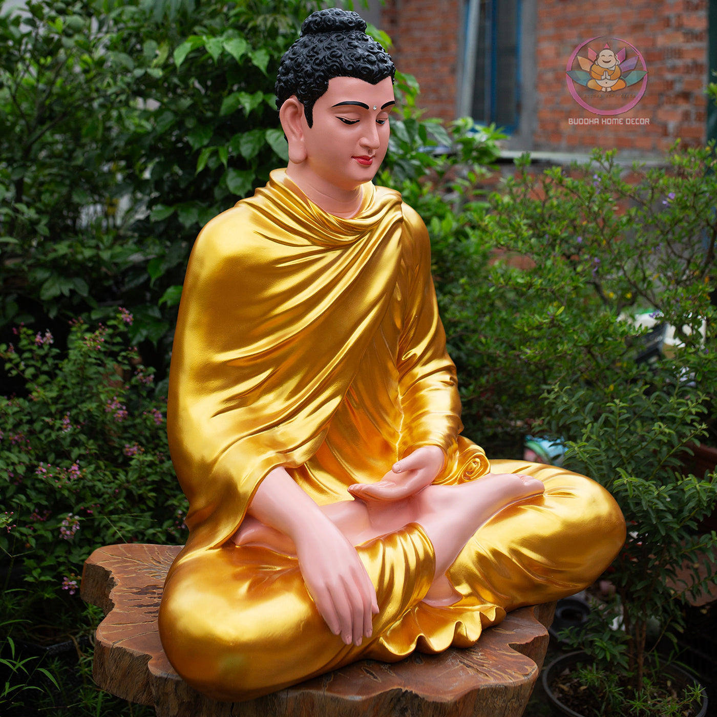 Shakyamuni Buddha Statue 29.5" – Large Composite Seated Buddha with Golden Robe