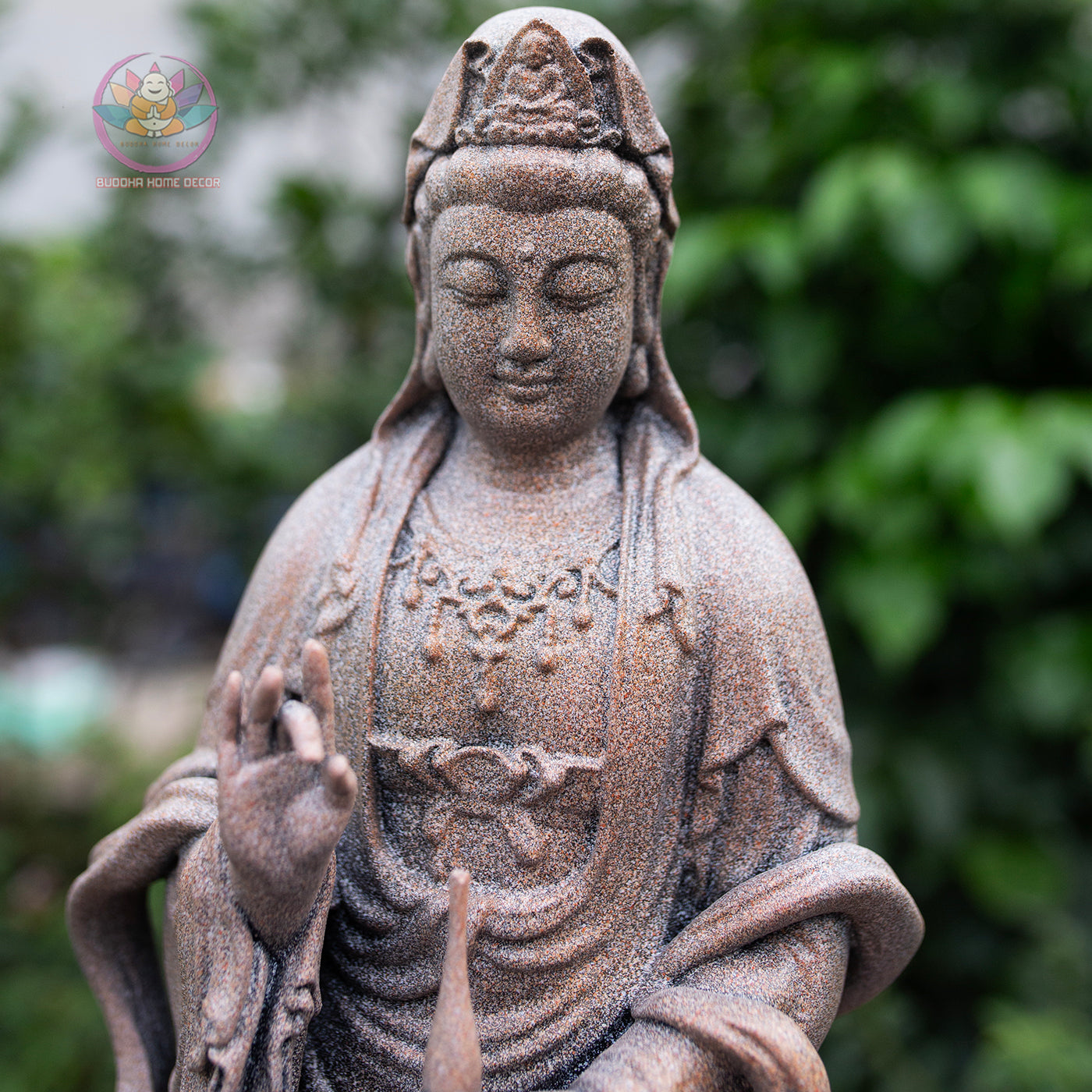 Guanyin Bodhisattva Statue 19.7" – Antique Stone Finish Standing Kwan Yin on Cloud Base