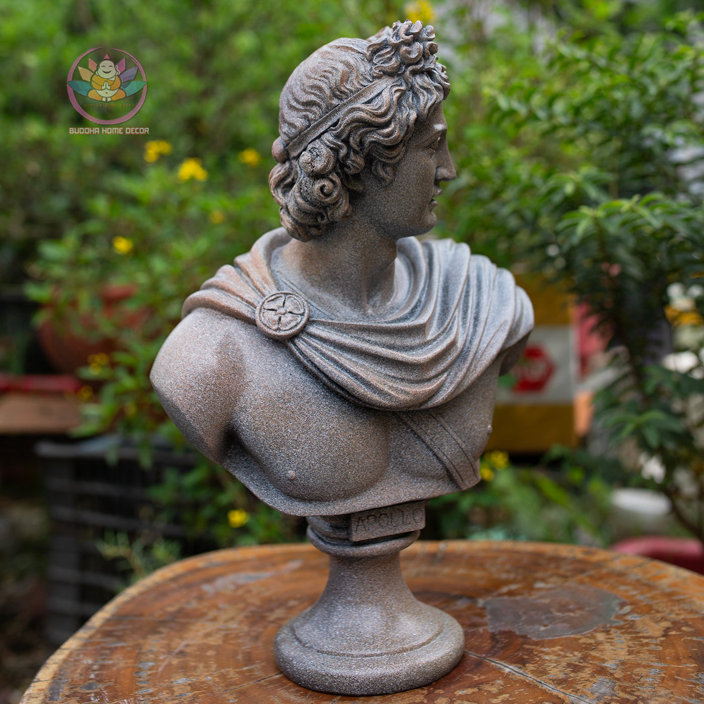 Greek Apollo Bust: Stone Finish Composite Resin Statue | Roman Bust